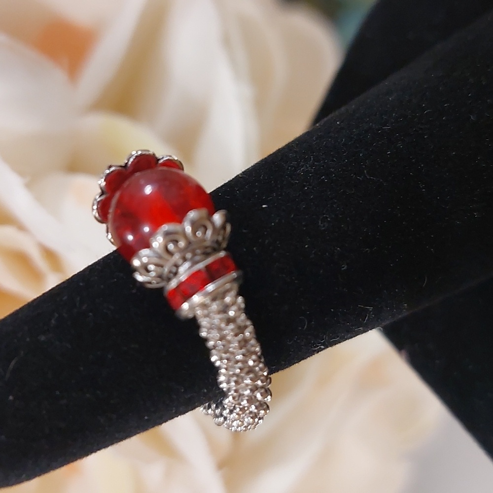 Handmade Beaded Ring w/Red Center Bead - Read Below For Size Info👇 - Picture 3 of 5
